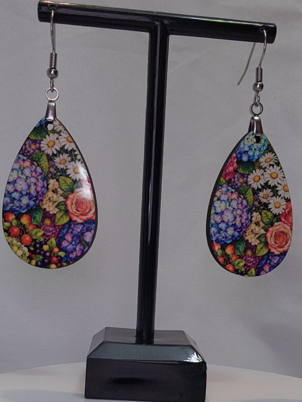 Floral Teardrop Dangle Earrings - Multicolor